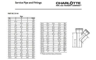 Charlotte SV 00044 1600 Service Weight Pipe Wye-Branch