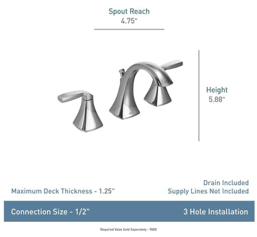 Moen® T6905BN Voss™ Widespread Bathroom Faucet with Metal Pop-Up Waste Assembly