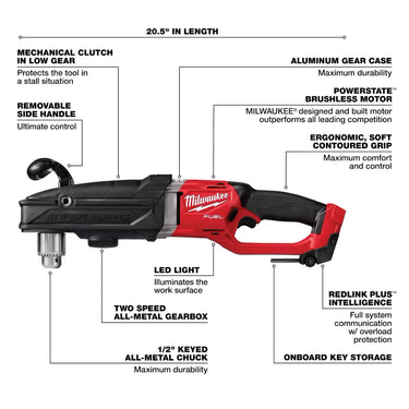 Milwaukee® M18 FUEL™ SUPER HAWG® 2809-20 Cordless Right Angle Drill