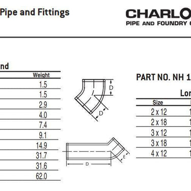 Charlotte NH 00012 1600 Long 1/8 DWV Pipe Bend
