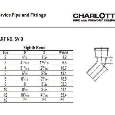 Charlotte SV 00008 0800 1/8 DWV Service Weight Bend